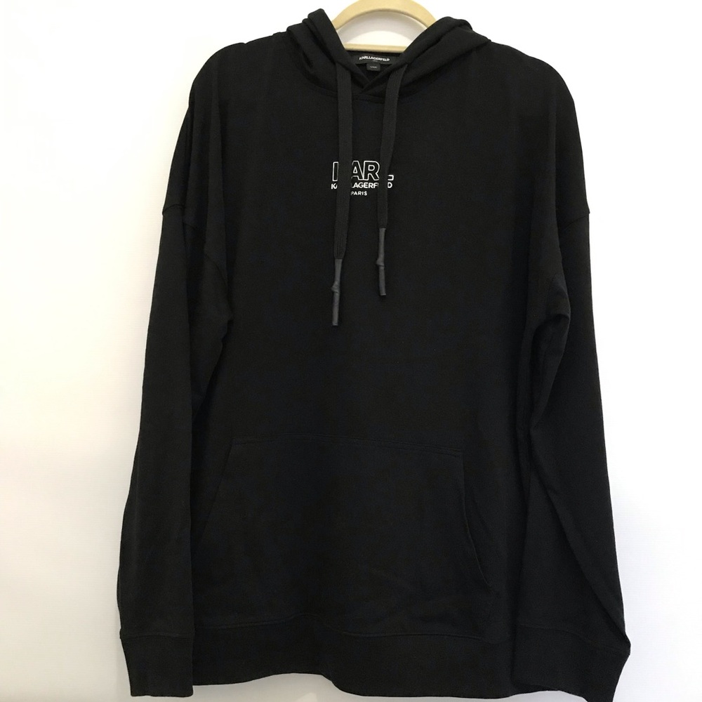 KARL LAGERFELD Black Logo Hoodie - Men's Pullover Size L